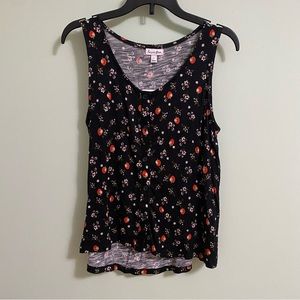 Love, Fire Black Floral & Strawberry Tank *size small*